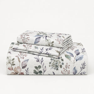 Salvia Multicolour Botanical Sprig 300TC Pure Cotton Sateen Bed Sheet - Home Artisan