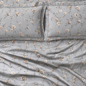 Rosette Slate Grey Rosebud 300TC Pure Cotton Sateen Bed Sheet - Home Artisan