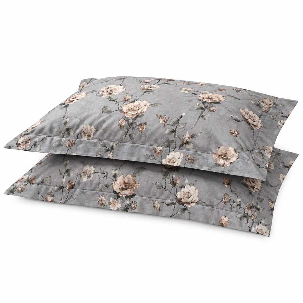 Rosette Slate Grey Rosebud 300TC Pure Cotton Sateen Bed Sheet - Home Artisan