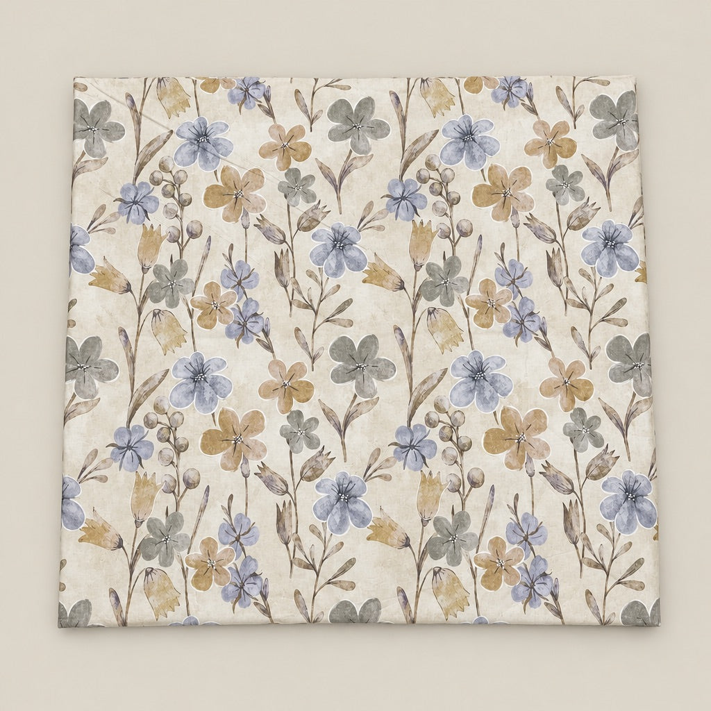 Calendula Blue & Ochre Wildflower 300TC Pure Cotton Sateen Bed Sheet - Home Artisan