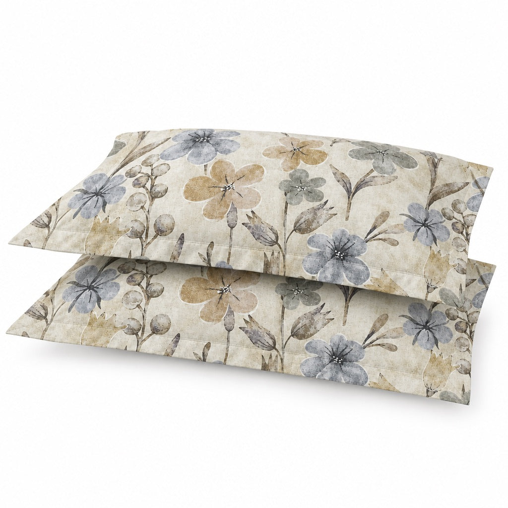 Calendula Blue & Ochre Wildflower 300TC Pure Cotton Sateen Bed Sheet - Home Artisan