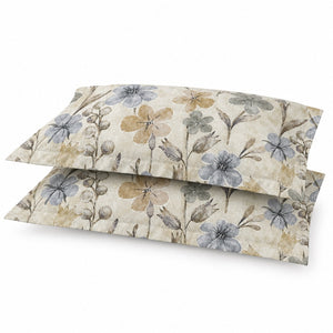 Calendula Blue & Ochre Wildflower 300TC Pure Cotton Sateen Bed Sheet - Home Artisan