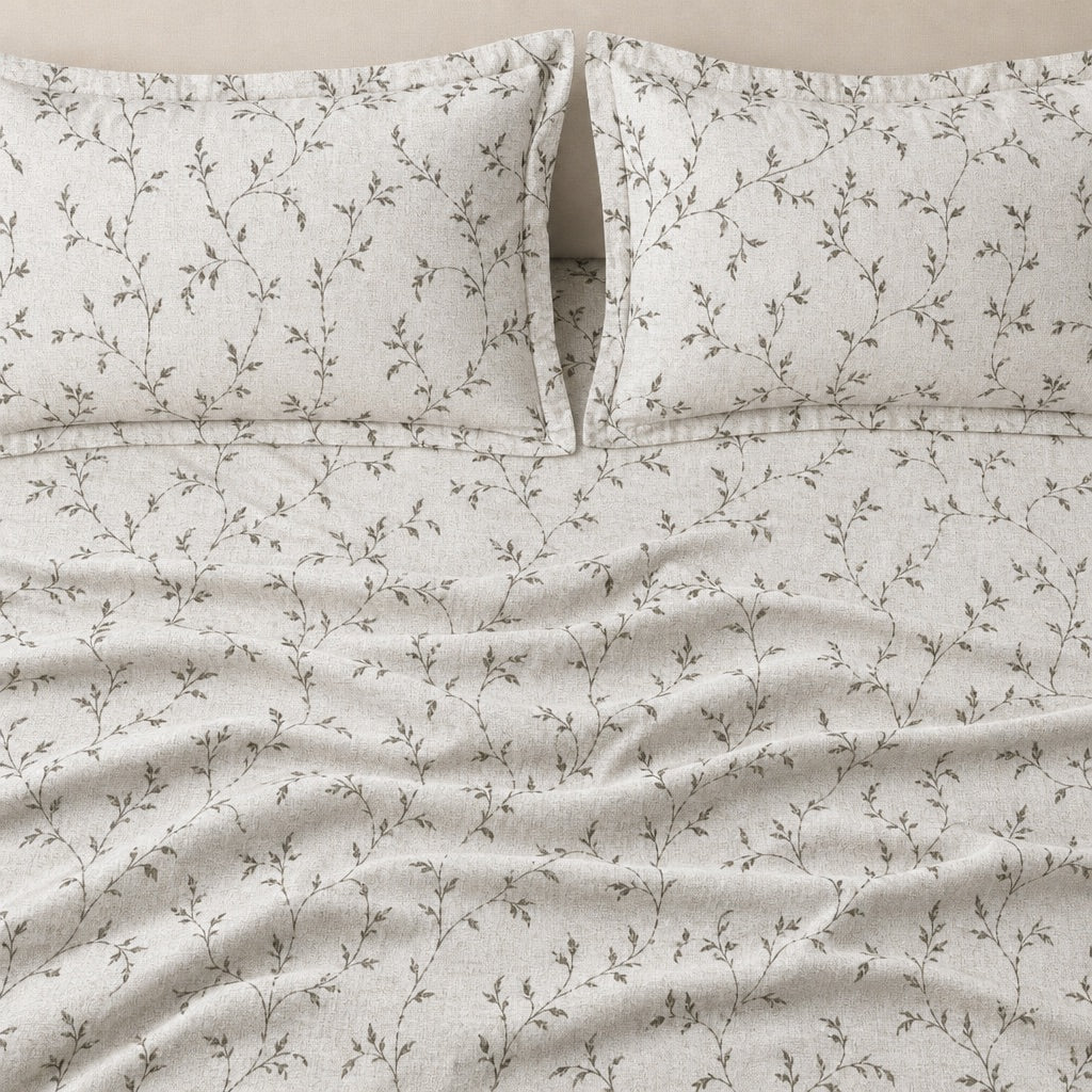 Myrtle Olive Leaf Trail 300TC Pure Cotton Sateen Bed Sheet - Home Artisan