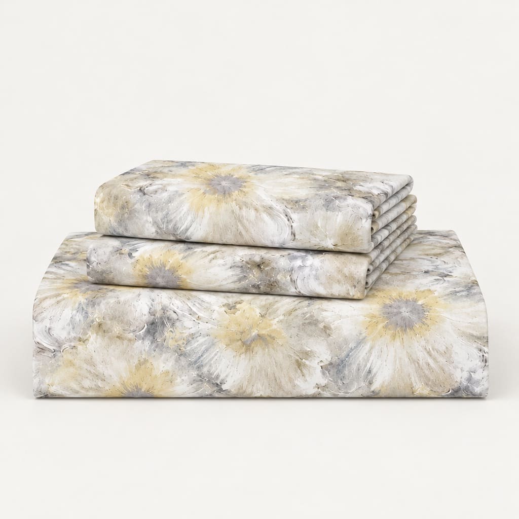 Daisy Butter Yellow Watercolour Floral 300TC Pure Cotton Sateen Bed Sheet - Home Artisan