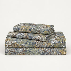 Acacia Slate Blue & Olive Botanical 300TC Pure Cotton Sateen Bed Sheet - Home Artisan