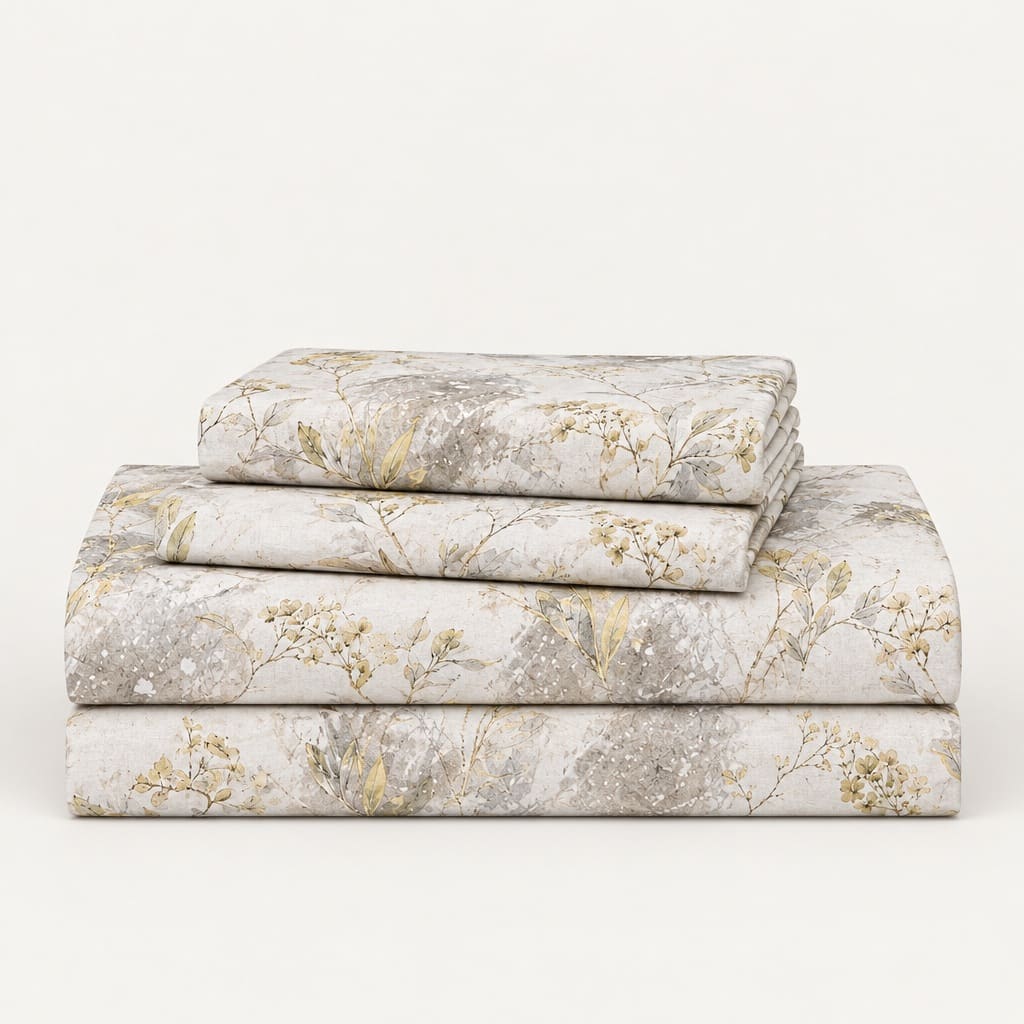 Yarrow Ivory Meadow Botanical 300TC Pure Cotton Sateen Bed Sheet - Home Artisan