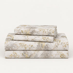 Yarrow Ivory Meadow Botanical 300TC Pure Cotton Sateen Bed Sheet - Home Artisan