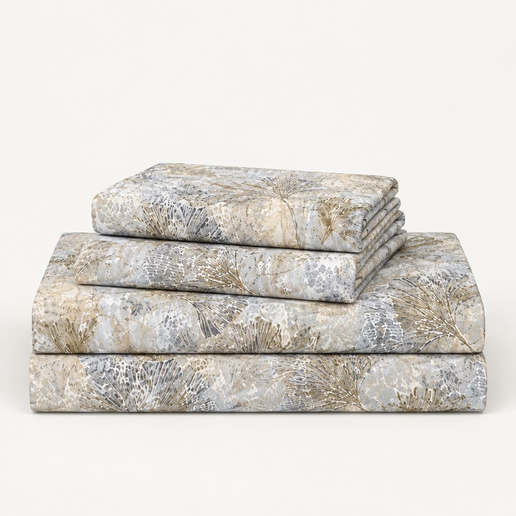 Astrantia Blue-Grey Abstract Botanical 300TC Pure Cotton Sateen Bed Sheet - Home Artisan