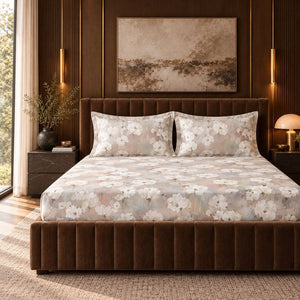 Sakura Blush & Ivory Blossom 300TC Pure Cotton Sateen Bed Sheet - Home Artisan