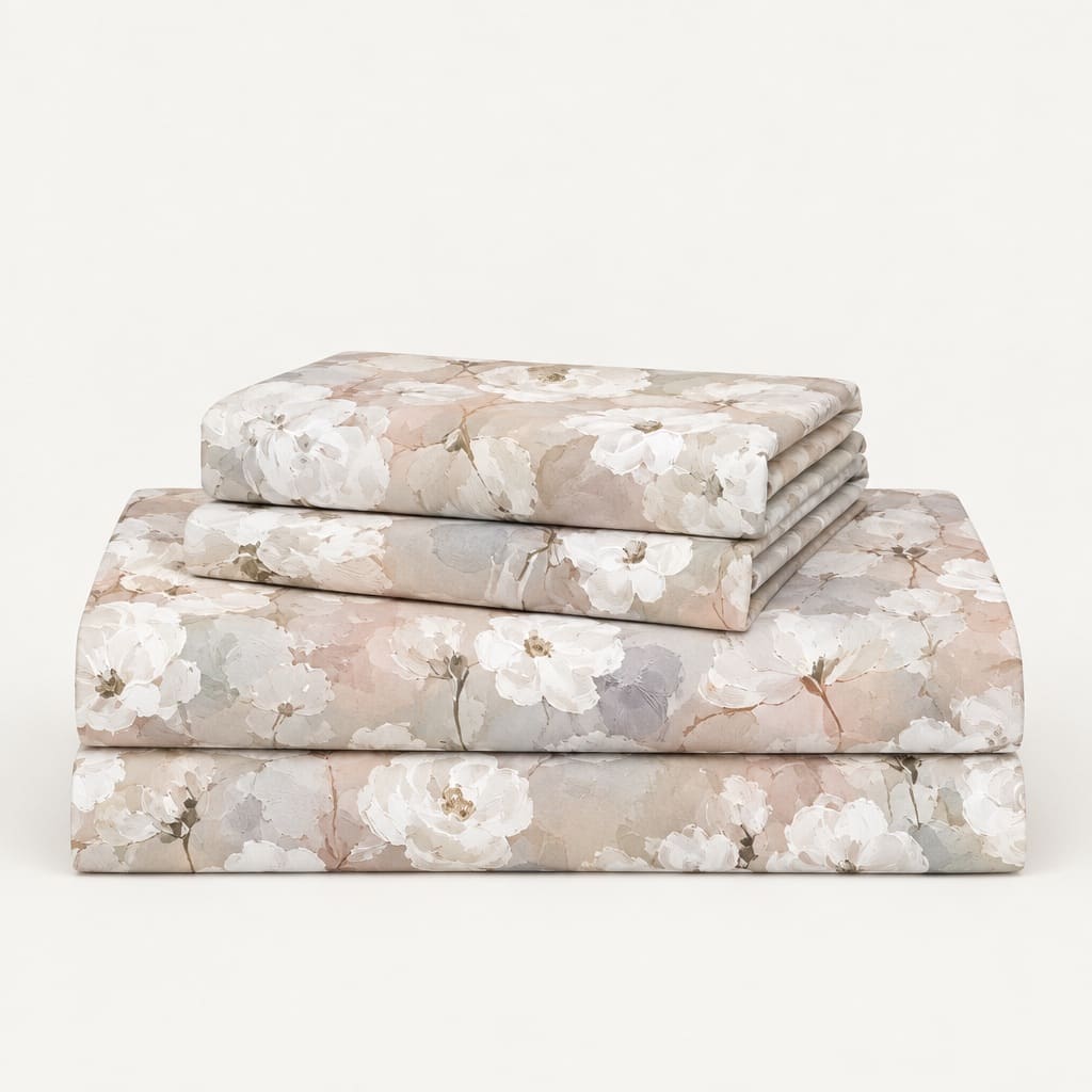 Sakura Blush & Ivory Blossom 300TC Pure Cotton Sateen Bed Sheet - Home Artisan