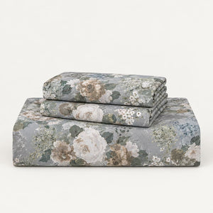 Lisianthus Slate Blue Vintage Bouquet 300TC Pure Cotton Sateen Bed Sheet - Home Artisan