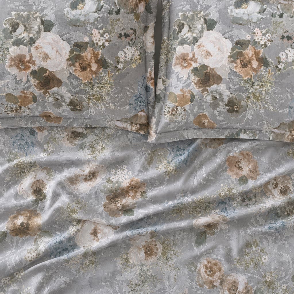 Lisianthus Slate Blue Vintage Bouquet 300TC Pure Cotton Sateen Bed Sheet - Home Artisan
