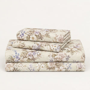 Wisteria Ivory & Lilac Bouquet 300TC Pure Cotton Sateen Bed Sheet - Home Artisan