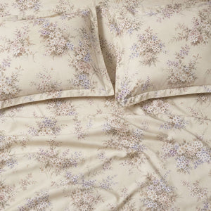Wisteria Ivory & Lilac Bouquet 300TC Pure Cotton Sateen Bed Sheet - Home Artisan