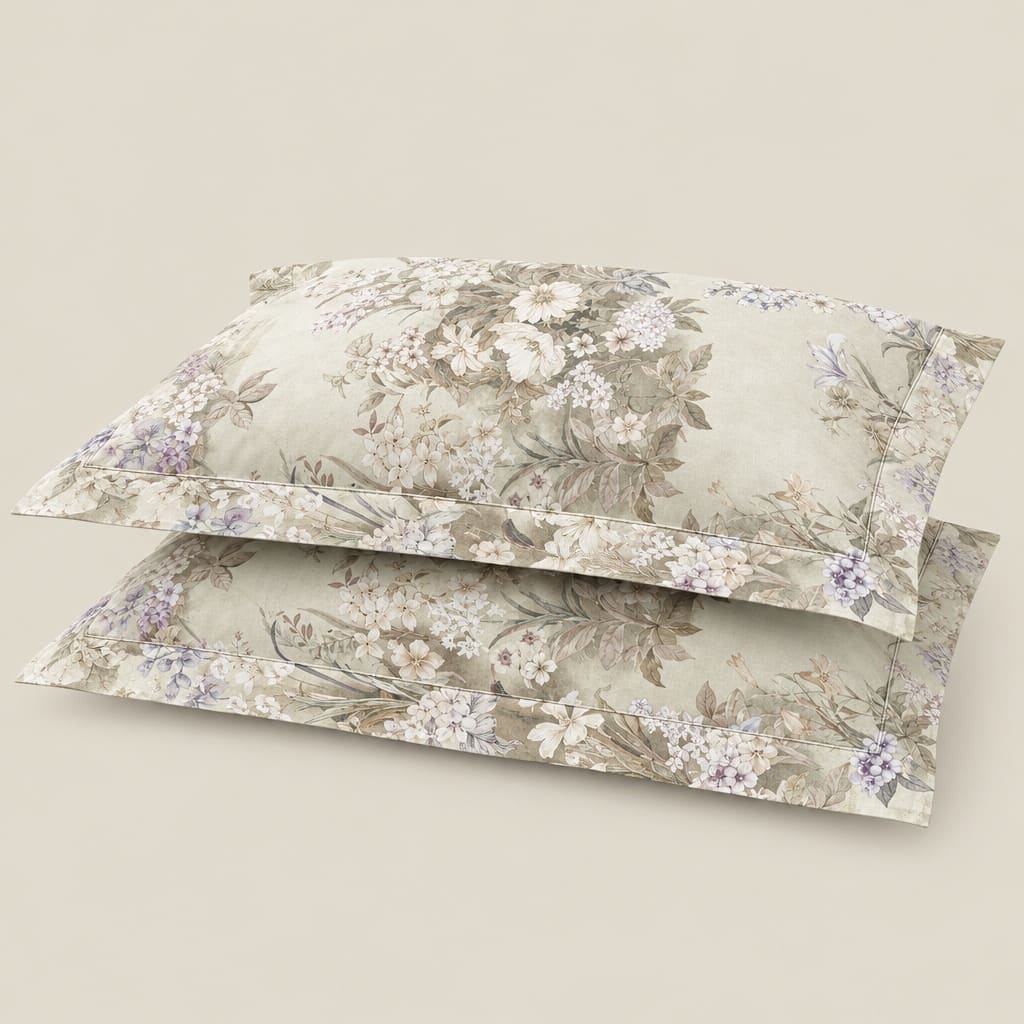 Wisteria Ivory & Lilac Bouquet 300TC Pure Cotton Sateen Bed Sheet - Home Artisan