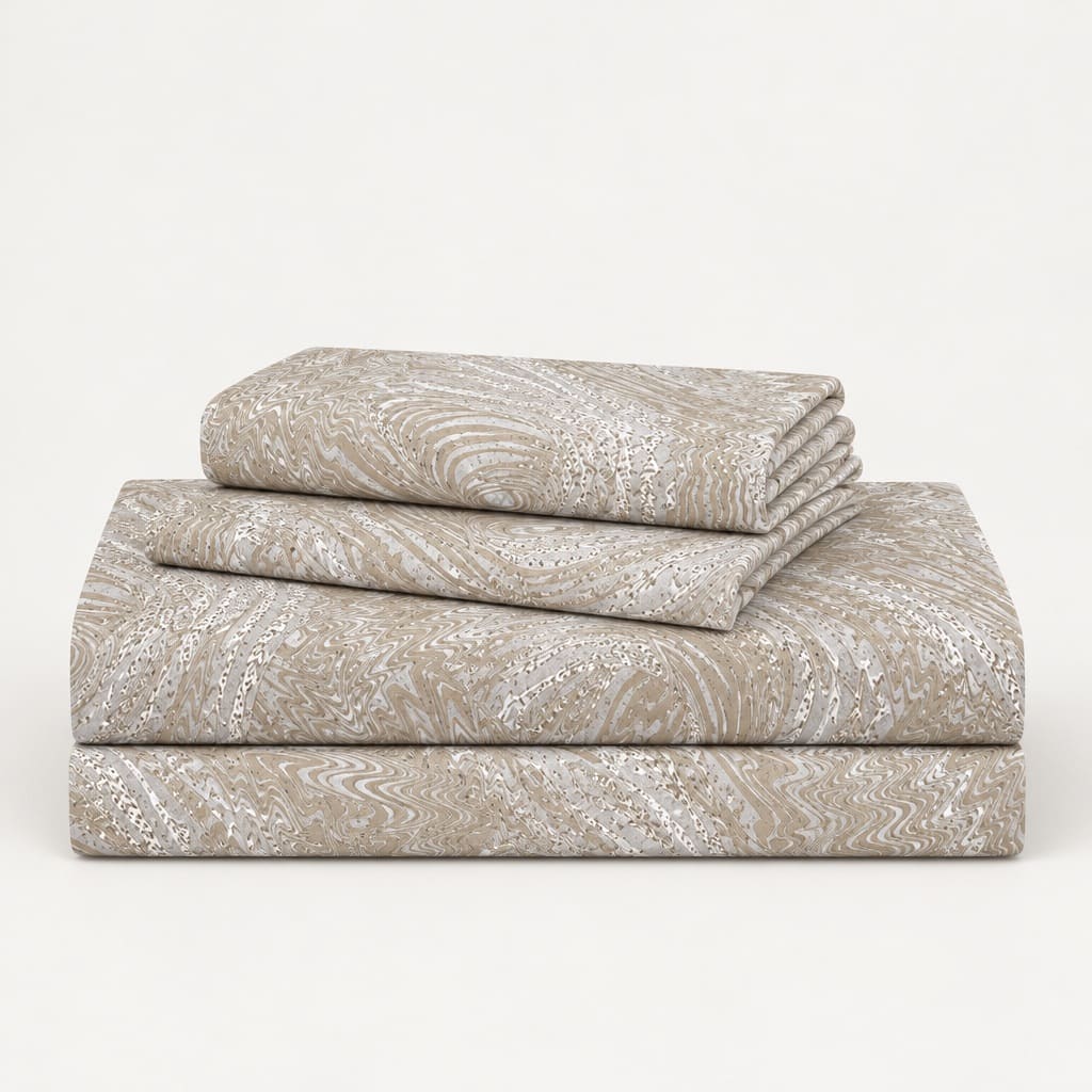 Fleur Taupe Abstract Swirl 300TC Pure Cotton Sateen Bed Sheet - Home Artisan
