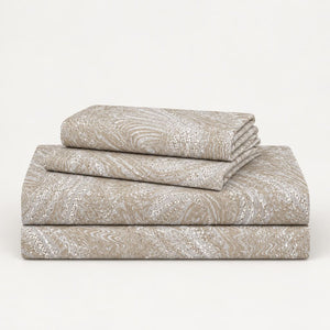 Fleur Taupe Abstract Swirl 300TC Pure Cotton Sateen Bed Sheet - Home Artisan