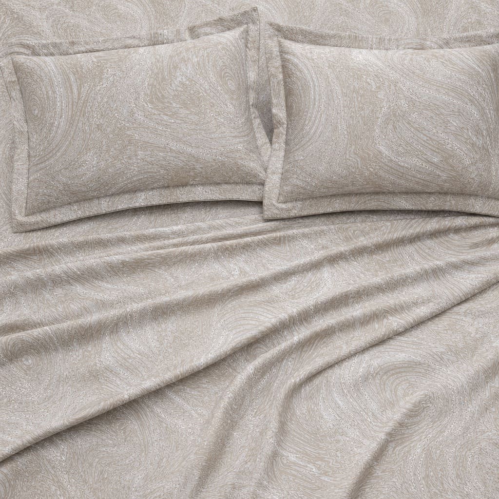 Fleur Taupe Abstract Swirl 300TC Pure Cotton Sateen Bed Sheet - Home Artisan