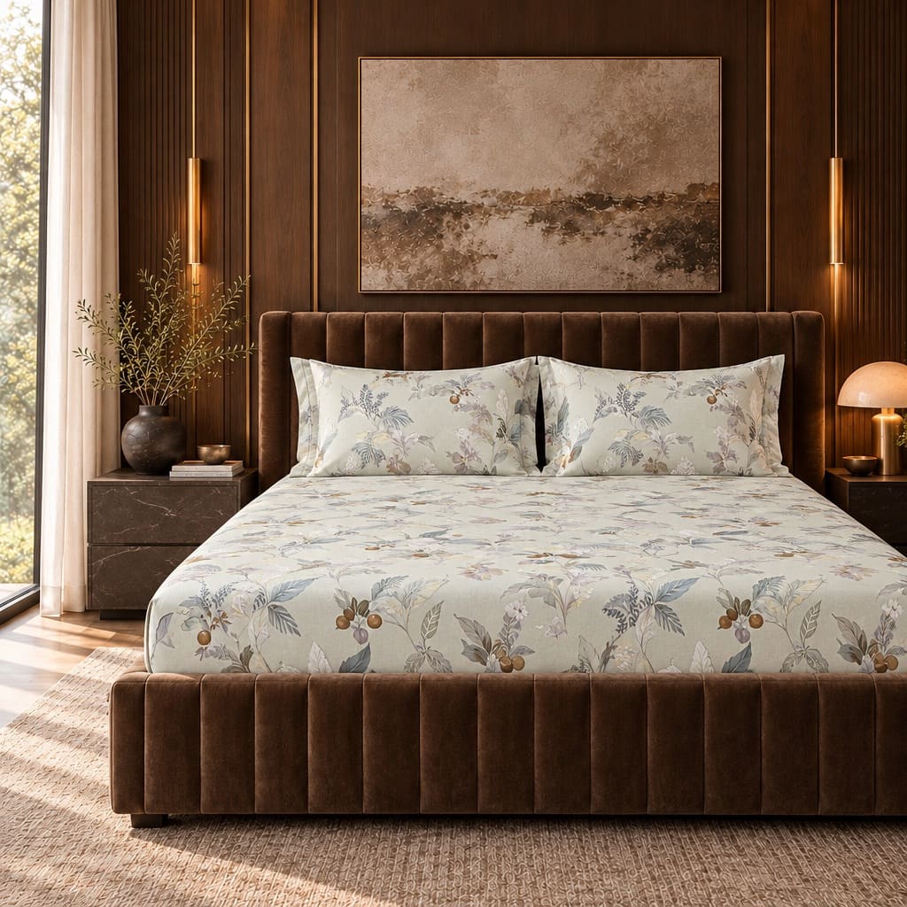 Lantana Pastel Botanical & Berry 300TC Pure Cotton Sateen Bed Sheet - Home Artisan