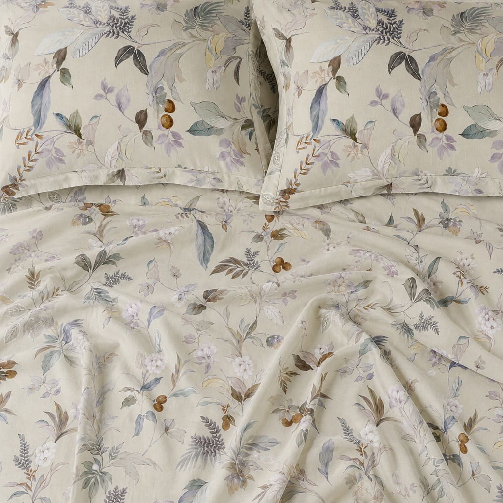 Lantana Pastel Botanical & Berry 300TC Pure Cotton Sateen Bed Sheet - Home Artisan