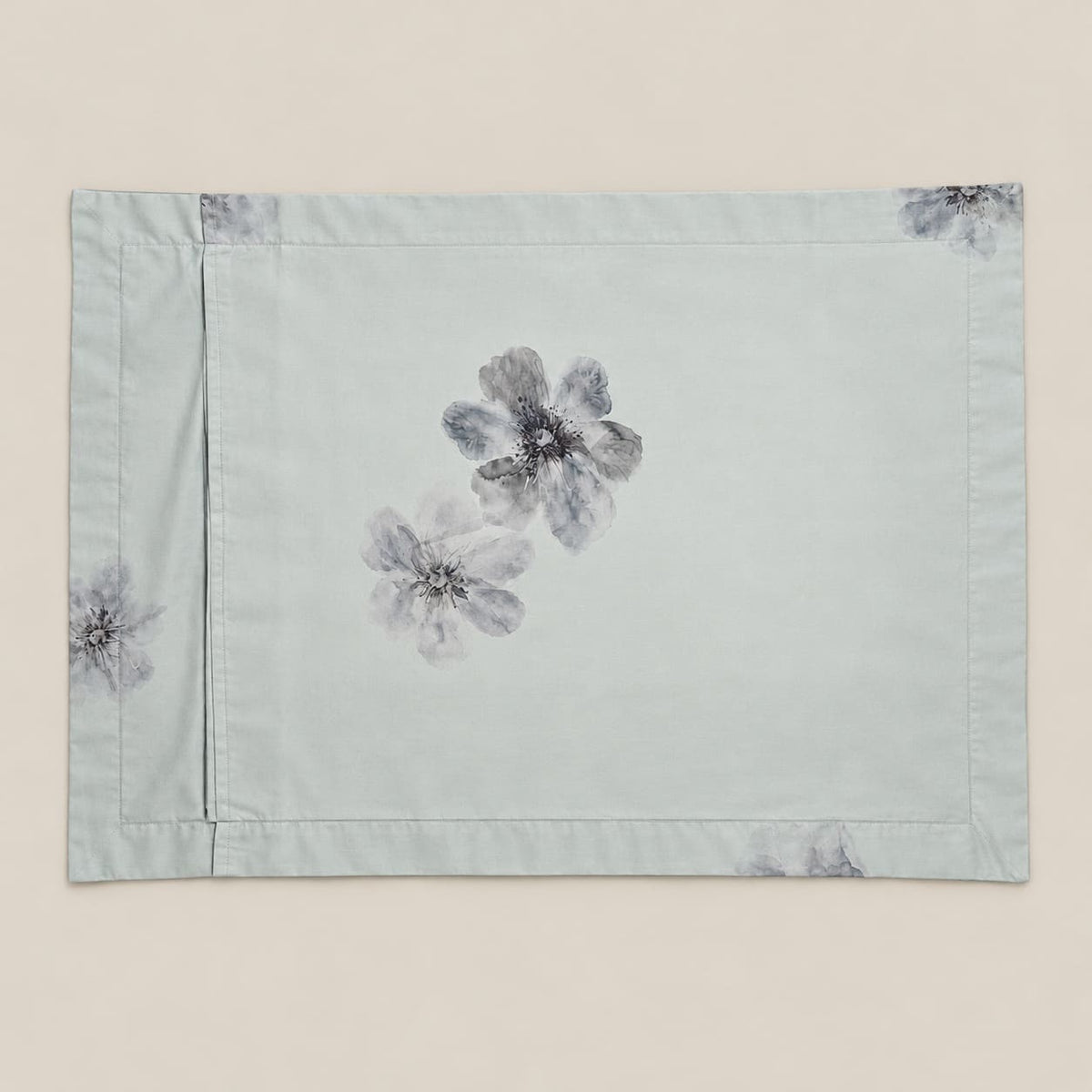 Poppy Blue-Grey Watercolour Floral Tencel Jacquard Bed Sheet - Home Artisan