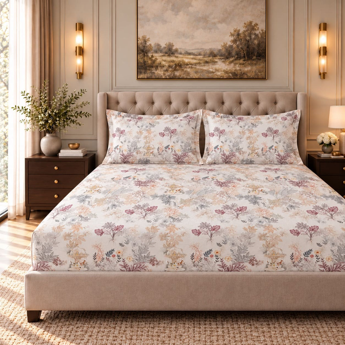Amaranth Pastel Botanical Garden Tencel Jacquard Bed Sheet - Home Artisan