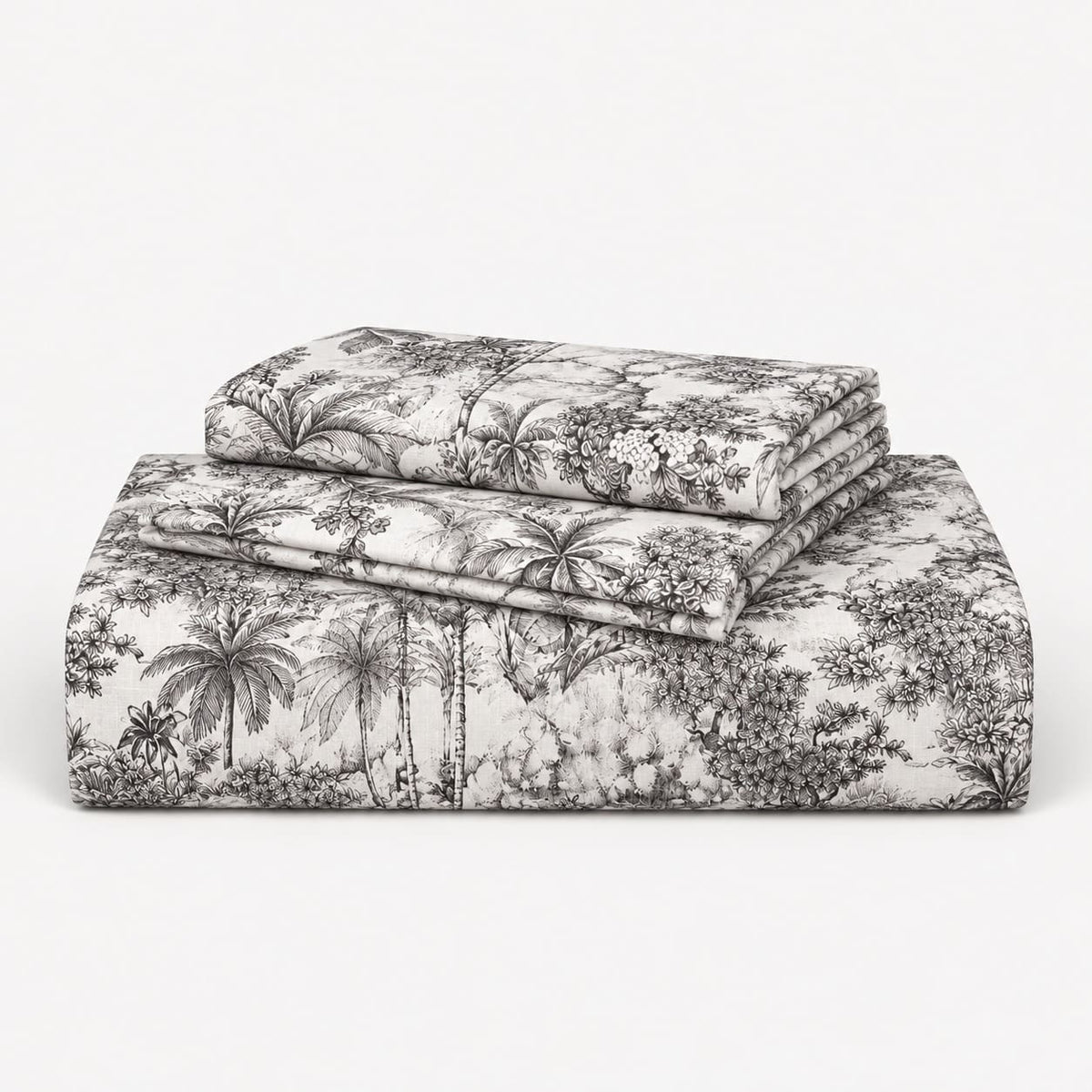 Oleander Charcoal Tropical Toile Tencel Jacquard Bed Sheet - Home Artisan