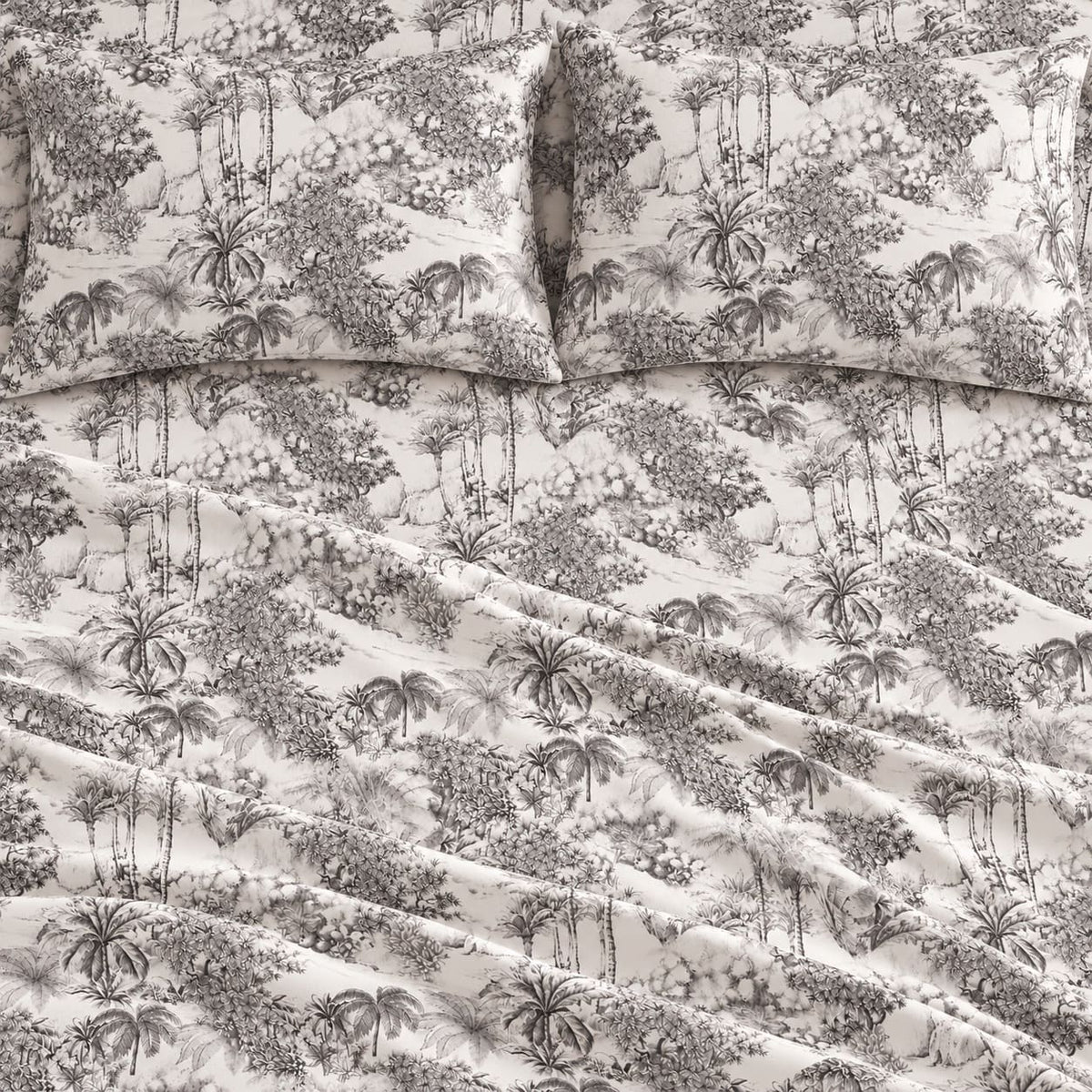 Oleander Charcoal Tropical Toile Tencel Jacquard Bed Sheet - Home Artisan