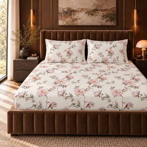 Eglantine Blush Trailing Floral Tencel Jacquard Bed Sheet - Home Artisan