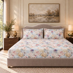 Floriana Pastel Rose Garden Tencel Jacquard Bed Sheet - Home Artisan