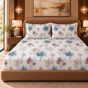 Astilbe Teal & Burgundy Meadow Tencel Jacquard Bed Sheet - Home Artisan