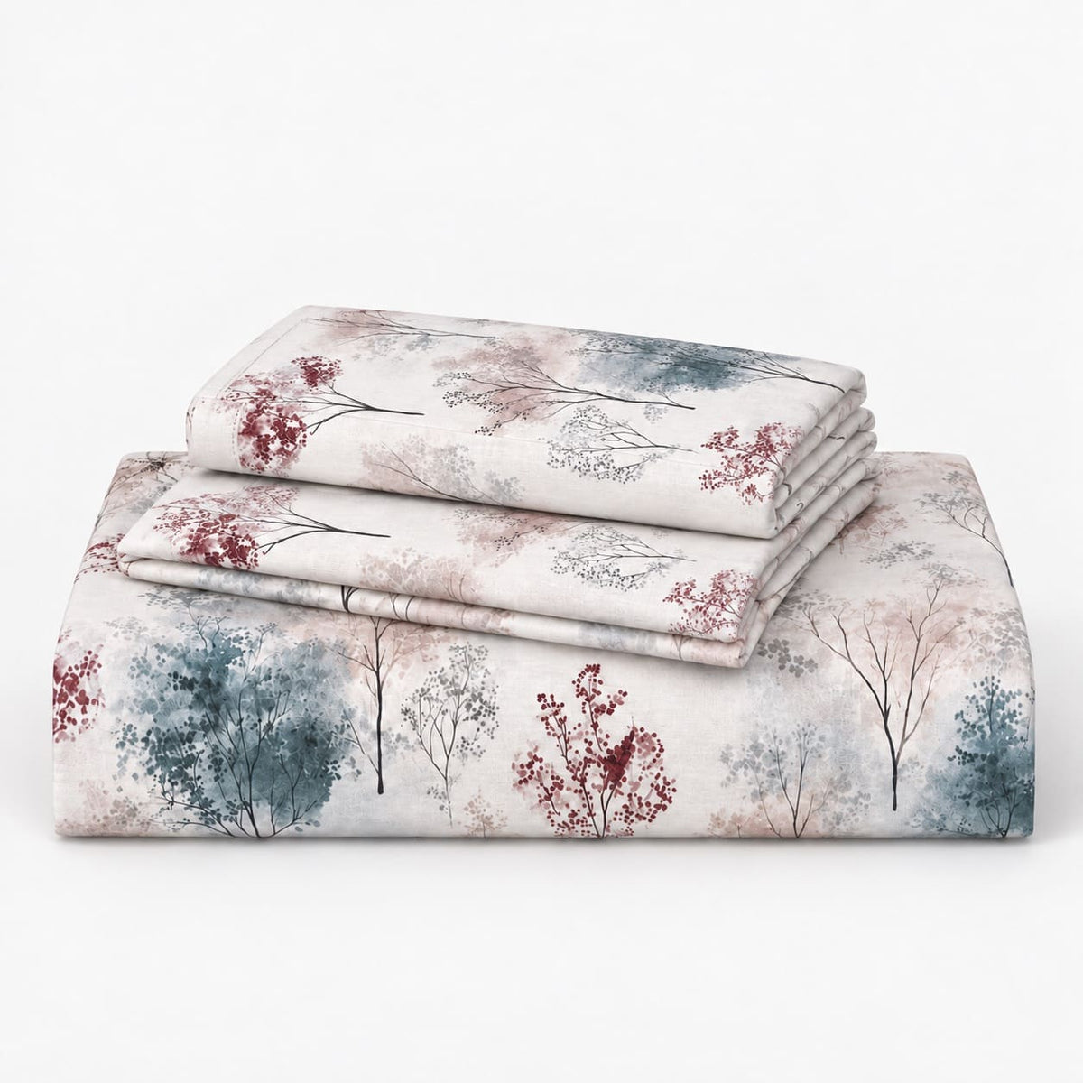 Astilbe Teal & Burgundy Meadow Tencel Jacquard Bed Sheet - Home Artisan