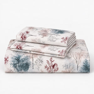 Astilbe Teal & Burgundy Meadow Tencel Jacquard Bed Sheet - Home Artisan