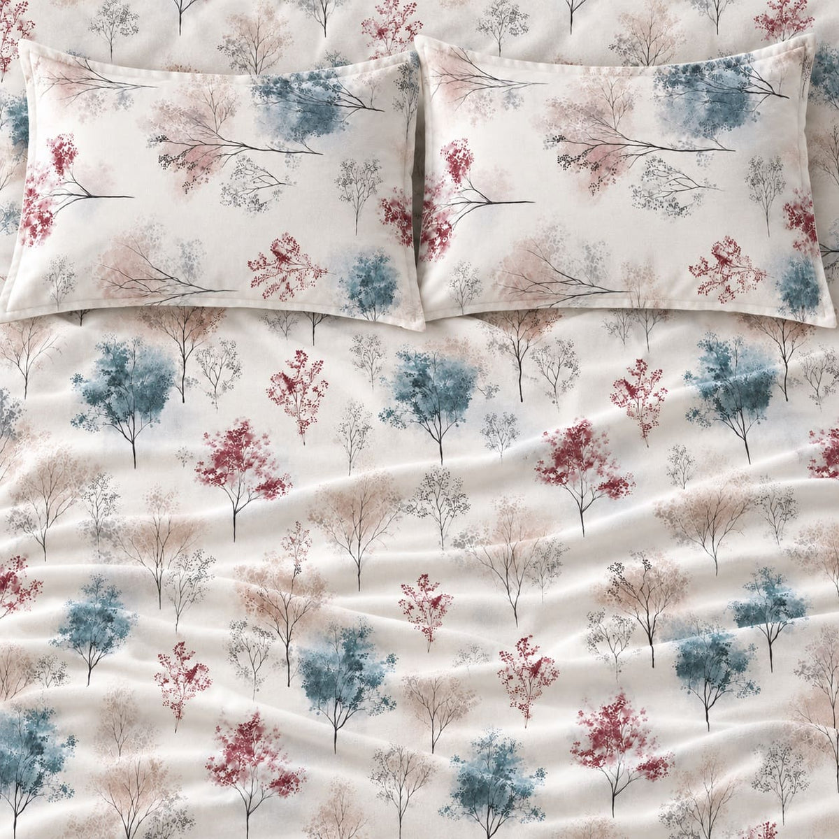 Astilbe Teal & Burgundy Meadow Tencel Jacquard Bed Sheet - Home Artisan