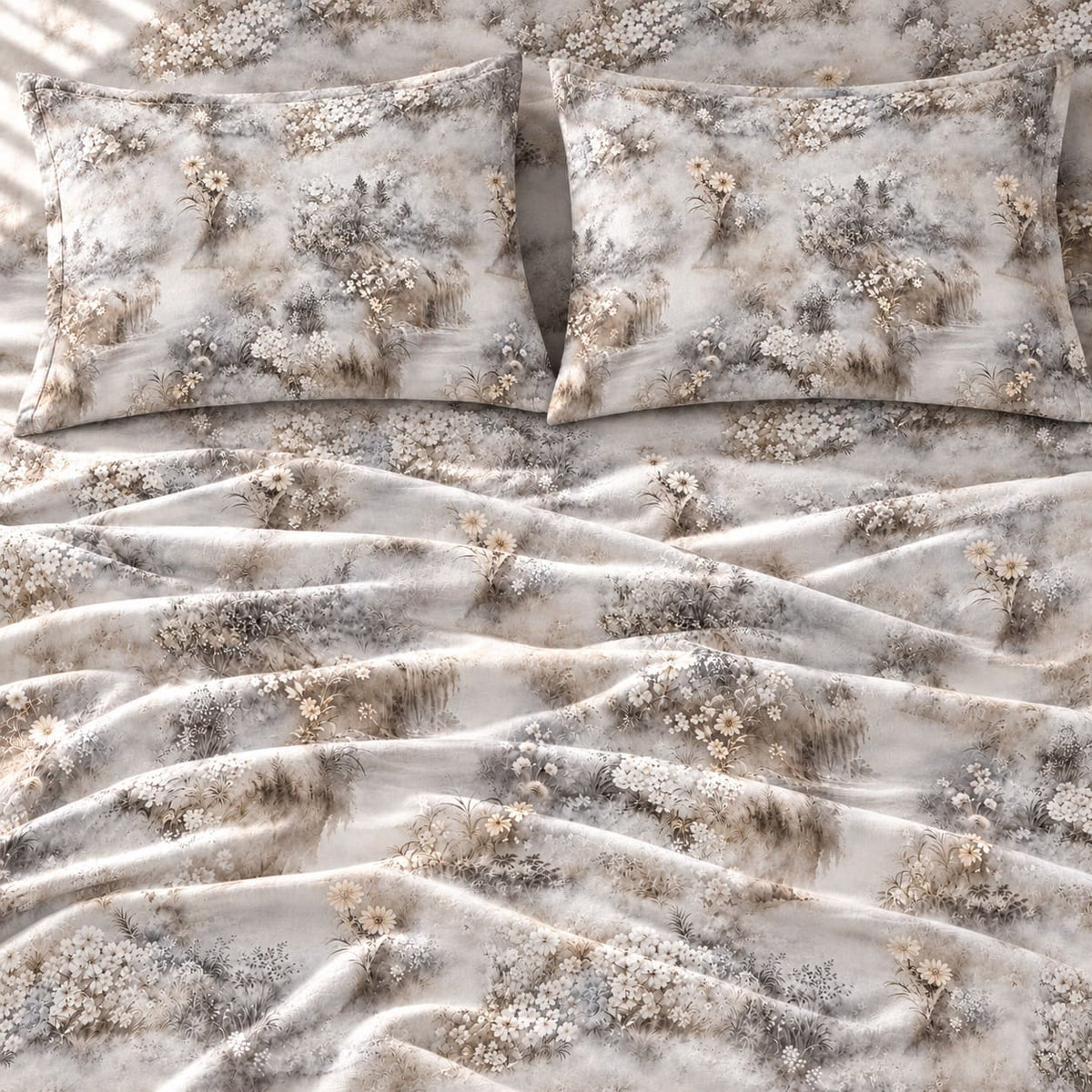 Gypsophila Mist Grey Floral Tencel Jacquard Bed Sheet - Home Artisan