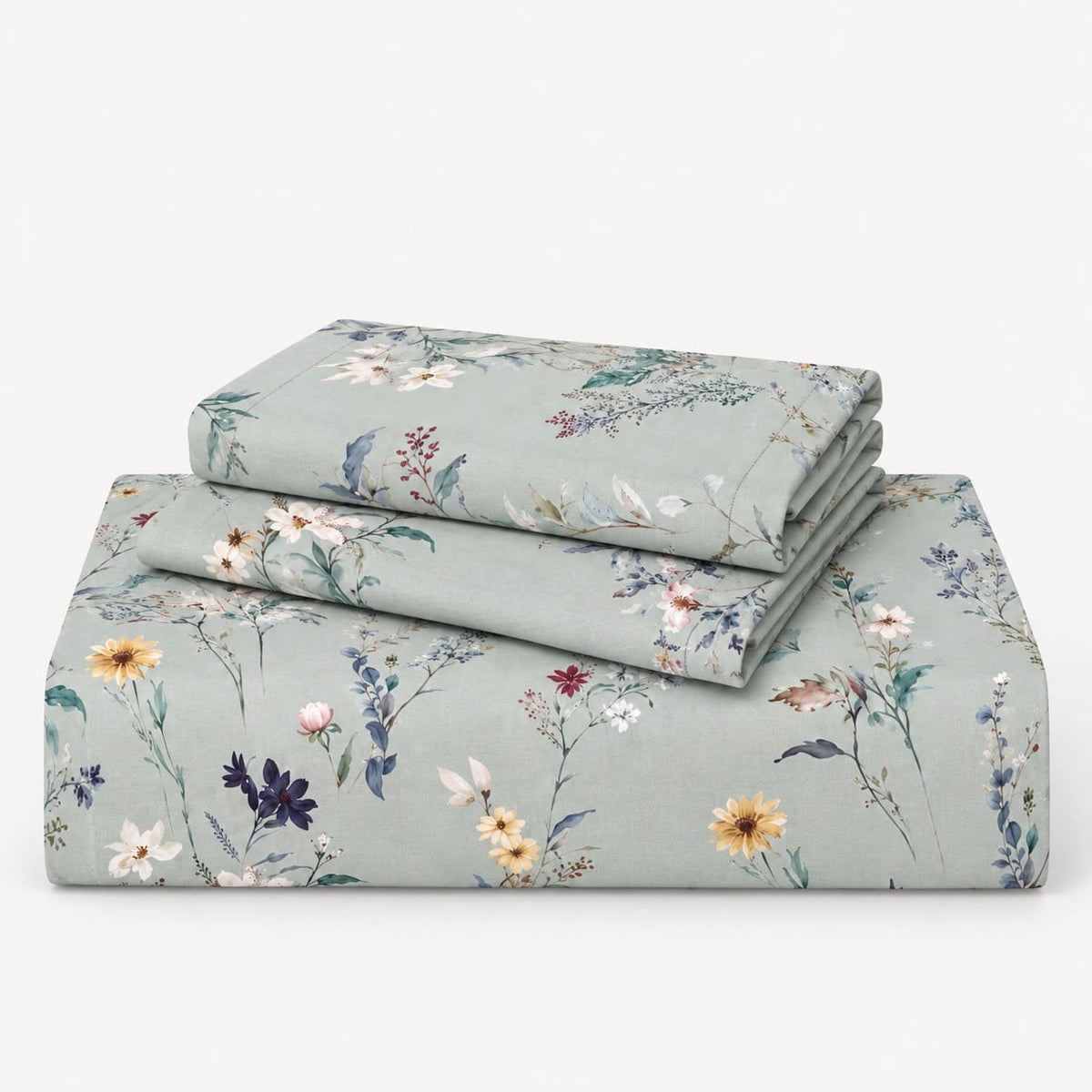 Scabiosa Sage Wildflower Tencel Jacquard Bed Sheet - Home Artisan