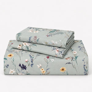 Scabiosa Sage Wildflower Tencel Jacquard Bed Sheet - Home Artisan