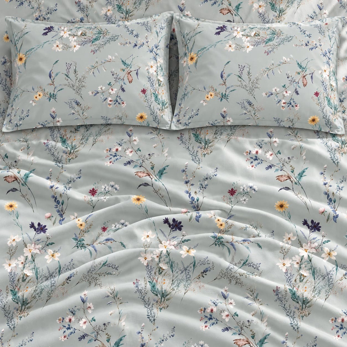 Scabiosa Sage Wildflower Tencel Jacquard Bed Sheet - Home Artisan