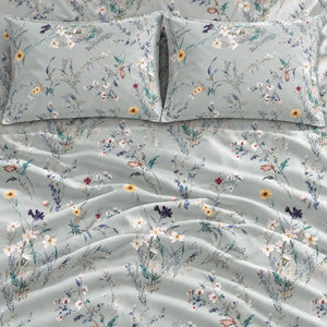 Scabiosa Sage Wildflower Tencel Jacquard Bed Sheet - Home Artisan