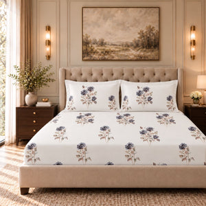 Heliotrope Ivory & Charcoal Rose Tencel Jacquard Bed Sheet - Home Artisan