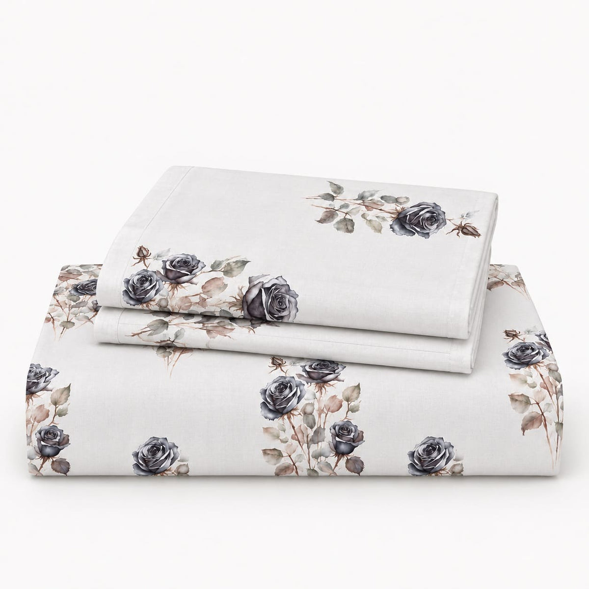 Heliotrope Ivory & Charcoal Rose Tencel Jacquard Bed Sheet - Home Artisan