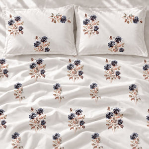 Heliotrope Ivory & Charcoal Rose Tencel Jacquard Bed Sheet - Home Artisan