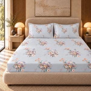 Althea Powder Blue Bouquet Tencel Jacquard Bed Sheet - Home Artisan