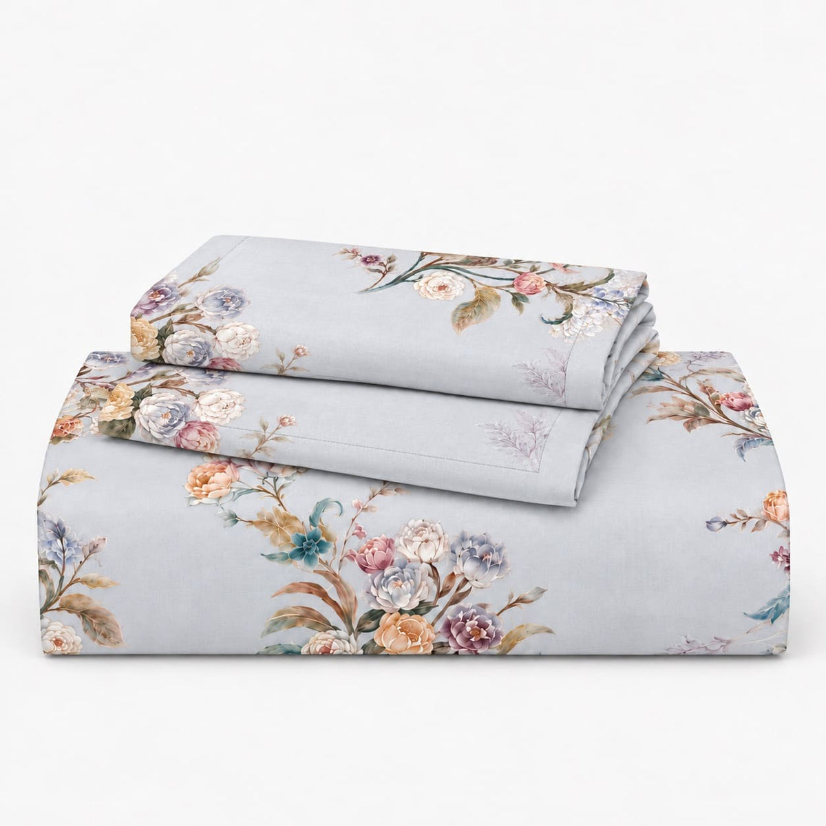 Althea Powder Blue Bouquet Tencel Jacquard Bed Sheet - Home Artisan
