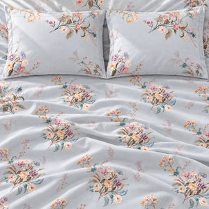 Althea Powder Blue Bouquet Tencel Jacquard Bed Sheet - Home Artisan