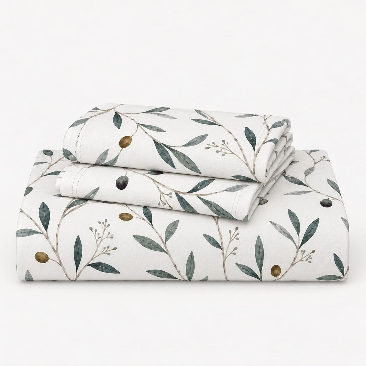 Olea Ivory Olive Branch Tencel Jacquard Bed Sheet - Home Artisan