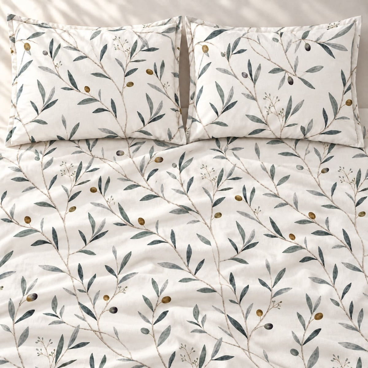 Olea Ivory Olive Branch Tencel Jacquard Bed Sheet - Home Artisan