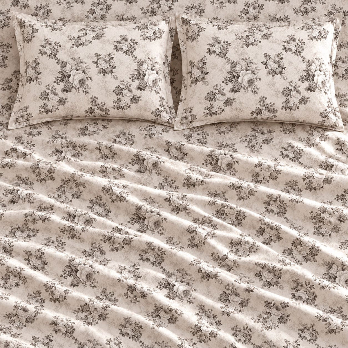 Dianthus Taupe Vintage Floral Tencel Jacquard Bed Sheet - Home Artisan