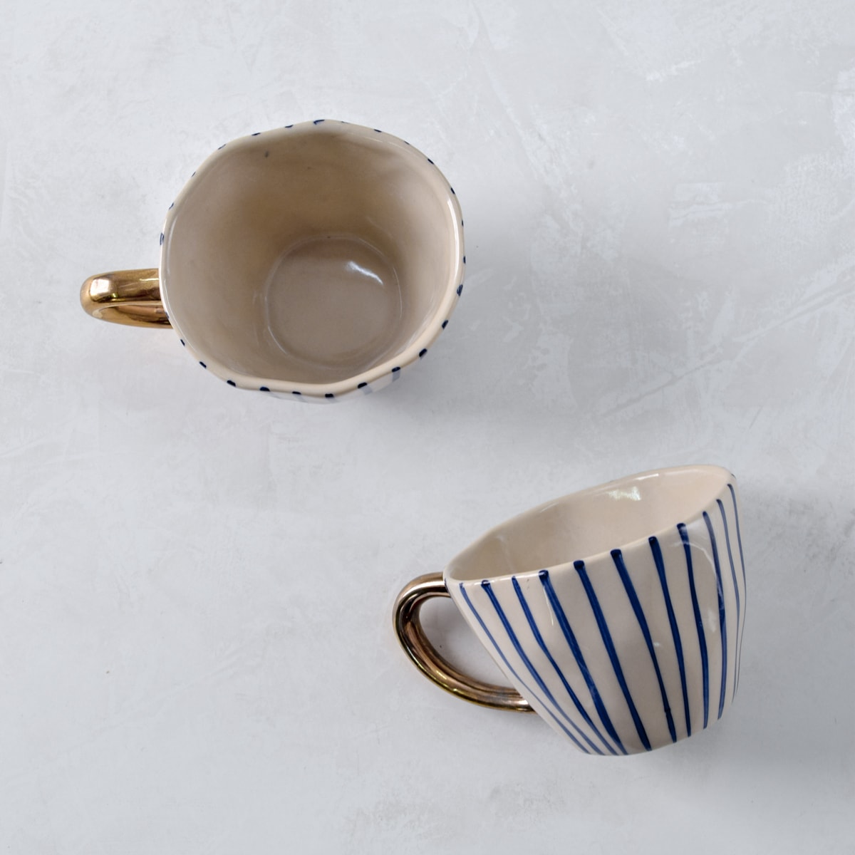 Ella Blue Vertical Striped Ceramic Cup with Golden Handle