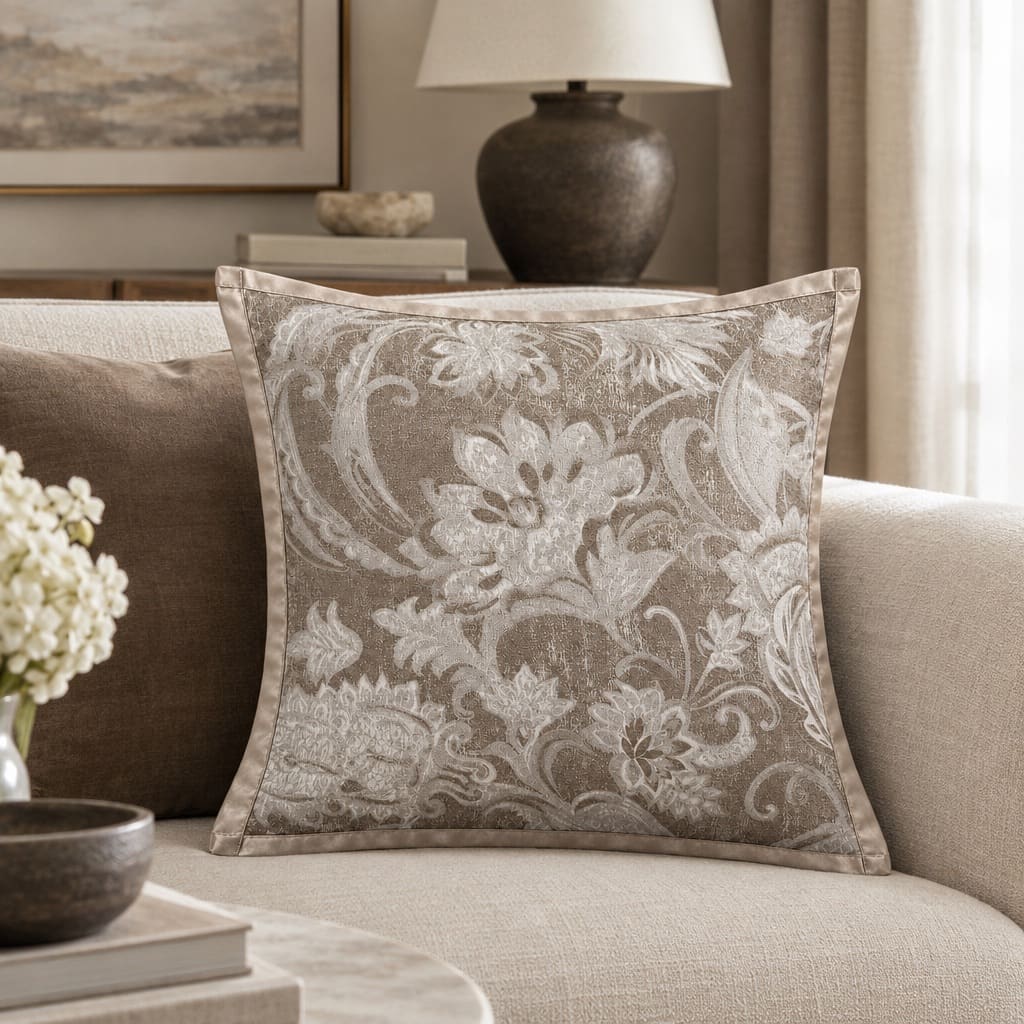 Aurelia Taupe Floral Cushion Cover - Home Artisan